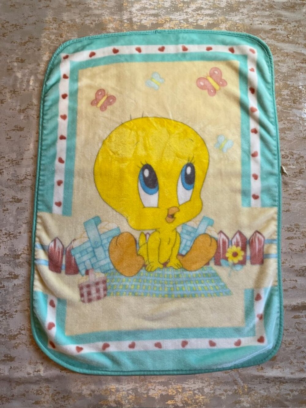 Vintage 2001 Baby Tweety Bird Looney Tunes Crib Blanket Plush Infant 28x42 Y2K